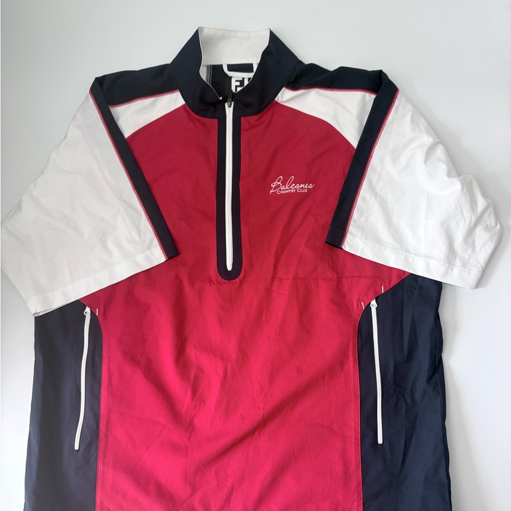 FootJoy Rain Shirt Half-Zip Golf Pullover - Red, White & Navy